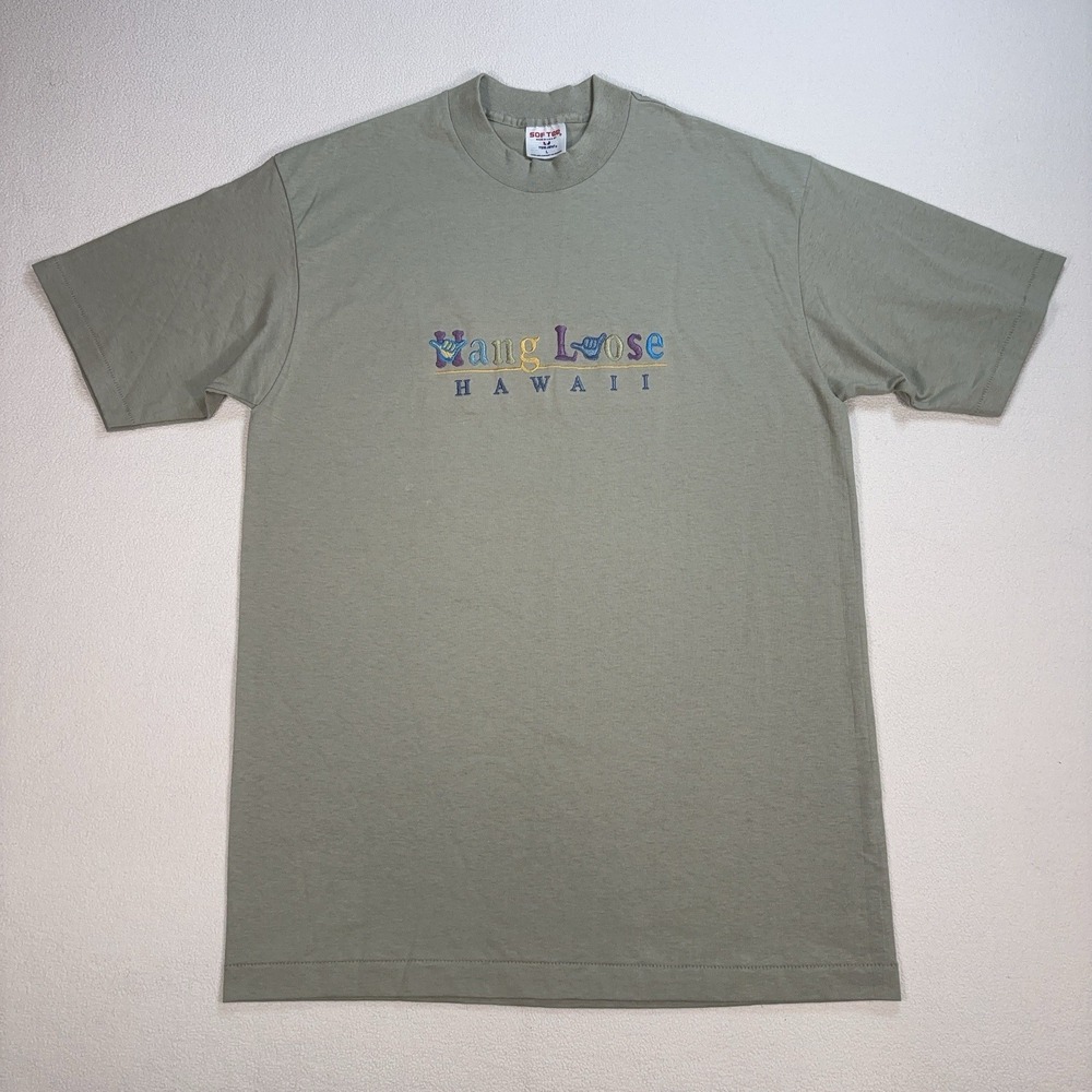 VTG Tee Jays Single Stitch T-Shirt Men's L Green Gray Sof Tee Preshrunk Cotton